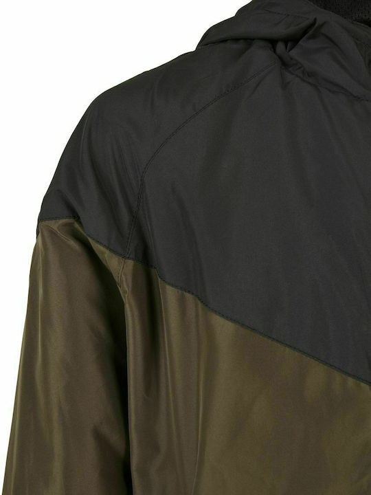 Windrunner Kids Casual Short Windproof Jacket with Hood Khaki