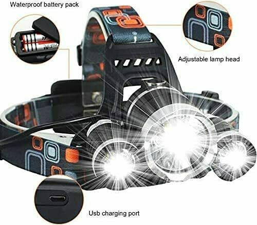 GloboStar Επαναφορτιζόμενος Φακός Κεφαλής LED IP44 με Μέγιστη Φωτεινότητα 3000lm XML2-T6