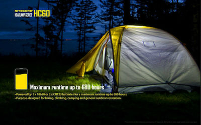 NiteCore Rechargeable Headlamp LED Waterproof IPX7 with Maximum Brightness 1000lm HC60 2 x CR123