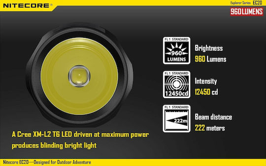NiteCore Φακός LED IPX8 με Μέγιστη Φωτεινότητα 960lm EC20