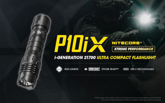 NiteCore Rechargeable Flashlight LED IP68 with Maximum Brightness 4000lm P10ix 2x CR123 Black