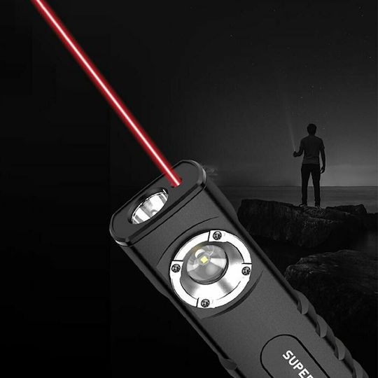 Superfire Wiederaufladbar Taschenlampe LED IP44 Doppelte Funktion mit maximaler Helligkeit 470lm Schwarz