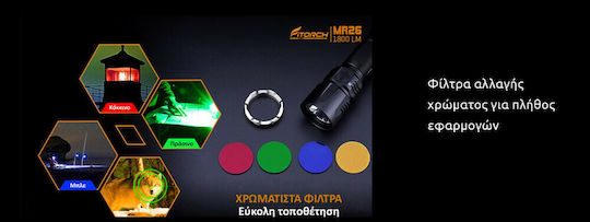 Fitorch Rechargeable Flashlight LED IPX8 with Maximum Brightness 1800lm MR26 Black