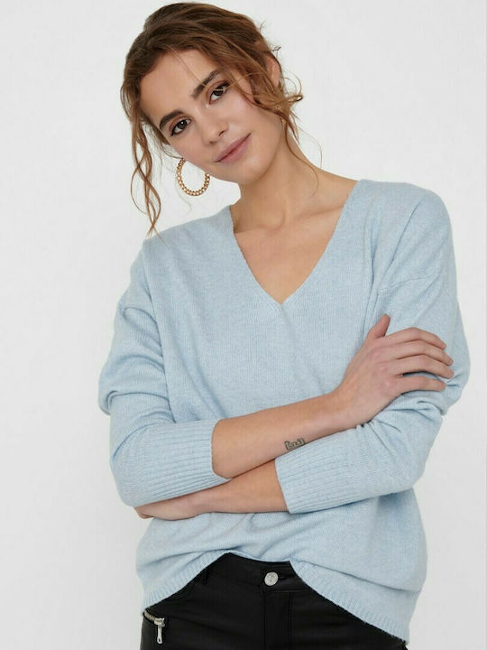 Damen Langarm Pullover mit V-Ausschnitt Blue Fog