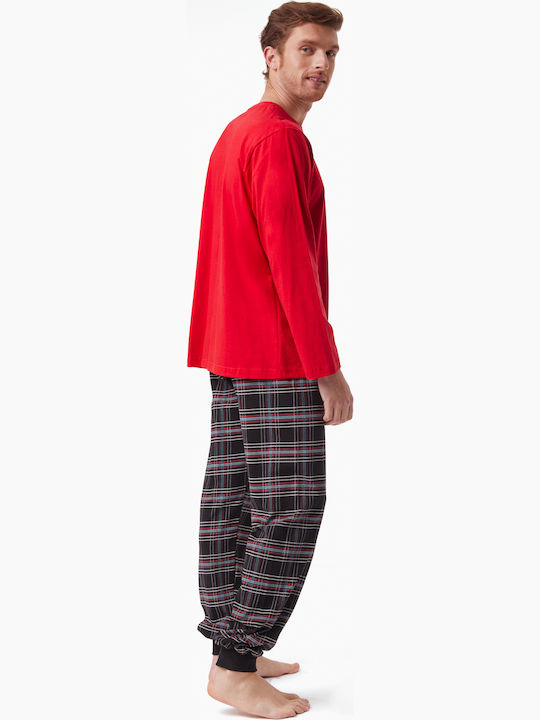 Minerva 90-70932 Men's Winter Cotton Checked Pajamas Set Red