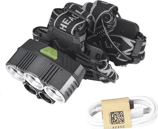 Rechargeable Headlamp LED IPX6 with Maximum Brightness 3000lm 3xCree T6 XPE Black