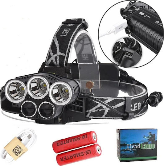 Rechargeable Headlamp LED IPX6 with Maximum Brightness 3000lm 3xCree T6 XPE Black