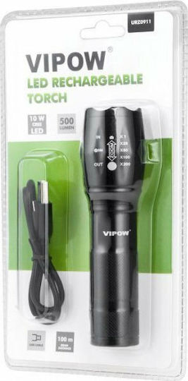 Vipow Wiederaufladbar Taschenlampe LED IP20 mit maximaler Helligkeit 500lm URZ0911 Schwarz