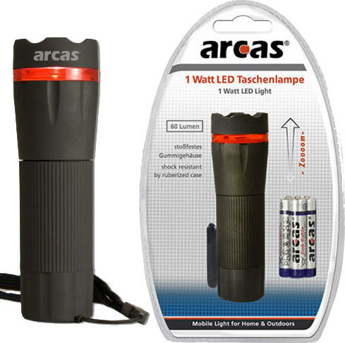 Arcas Taschenlampe LED mit maximaler Helligkeit 60lm Watt Torch Schwarz