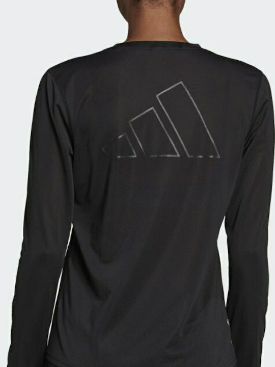 Adidas Run Icons Femeie Sport Catifea Bluză Mânecă lungă Neagră