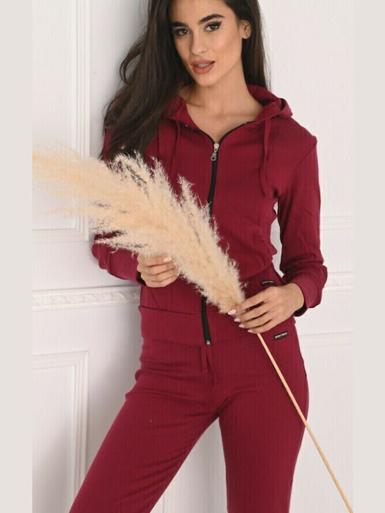 Women's Sweatshirt Jacket Hooded Burgundy