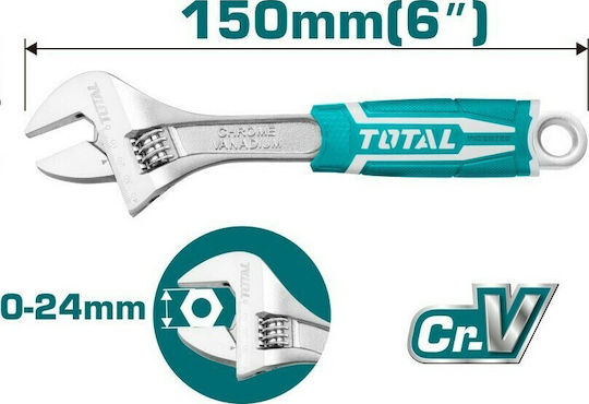 Total French Wrench with Adjustable Opening 24mm and Anti-Slip Handle 150mm