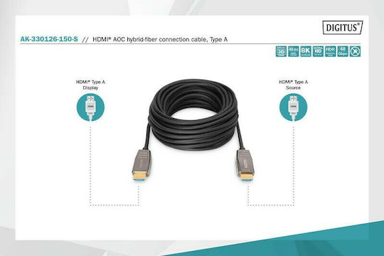 Digitus HDMI 2.1 Ultra High Speed 48Gbps 4K 120Hz HDR VRR Cable HDMI Male - HDMI Male 15m Black