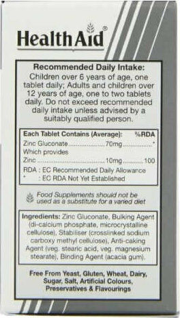 Health Aid Zinc Gluconate 70mg 90 ταμπλέτες