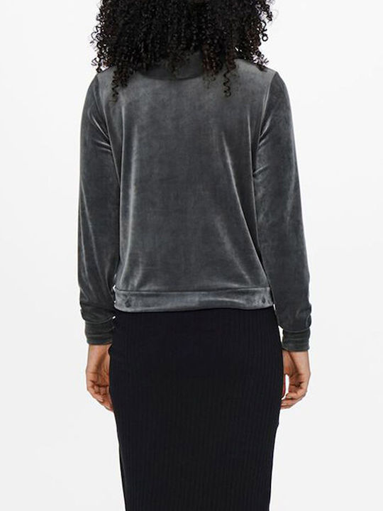 Long Women's Sweatshirt Jacket Velvet Hooded Gray
