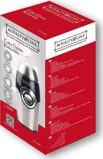 Royalty Line Elektrischer Kaffeemühle 200W mit einer Kapazität von 80gr Silber