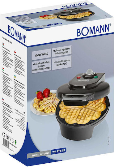 Bomann WA 5018 CB Waffle Maker for Heart Waffles 1200W Black