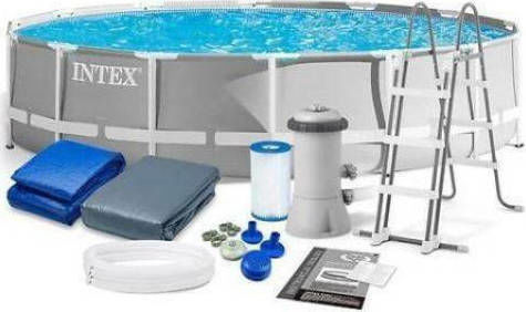 Intex Prism Metal Frame Στρογγυλή Πισίνα με Μεταλλικό Σκελετό 427x107εκ. Γκρι