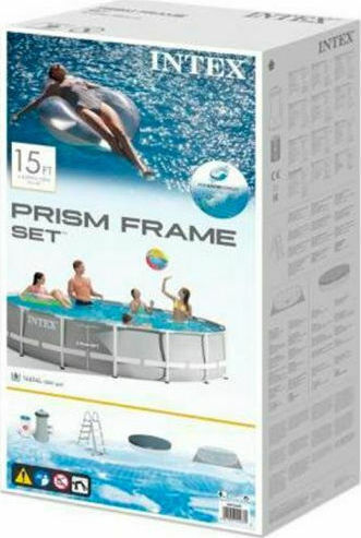 Intex Prism Frame Στρογγυλή Πισίνα 14614lt με Μεταλλικό Σκελετό 457x107εκ. Γκρι