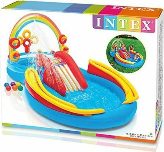 Intex Rainbow Ring Play Center Children's Round Swimming Pool 206lt Inflatable 297x135cm Light Blue