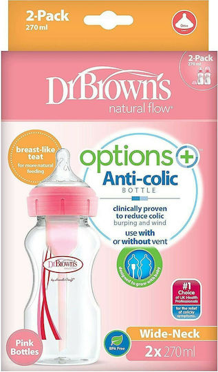 Dr. Brown's Plastic Baby Bottle Set Options Anti-Colic with Silicone Nipple for 0+, 0+ m, months Pink Pink 270ml 2pcs
