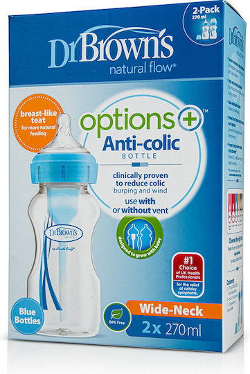 Dr. Brown's Plastic Baby Bottle Set Natural Flow Options Anti-Colic with Silicone Nipple for 0+, 0+ m, months Light Blue Light Blue 270ml 2pcs