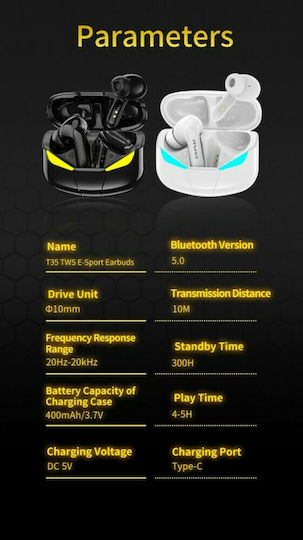 Awei T35 In-ear Bluetooth Handsfree Earphones with Sweat Resistance and Charging Case Black
