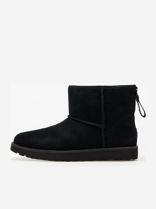 Classic Mini Logo Suede Women's Ankle Boots with Fur Black