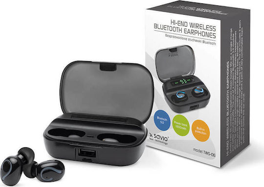 Savio TWS-06 In-Ear Bluetooth-Freisprecheinrichtung Kopfhörer mit Ladeetui Schwarz