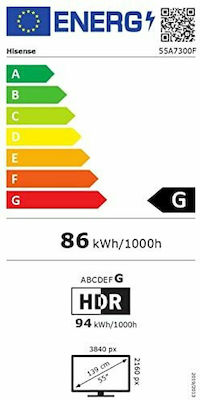 Hisense Smart Τηλεόραση 55" 4K UHD LED 55A7300F HDR (2020)