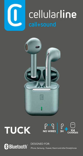 Cellular Line Tuck Earbud Bluetooth Handsfree Earphones with Charging Case Green