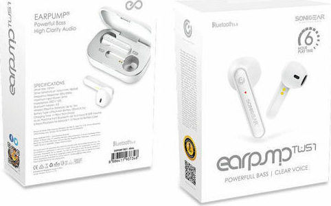 Sonic Gear TWS1 Earbud Bluetooth хендсфри Слушалки с Кутийка за Зареждане Бял