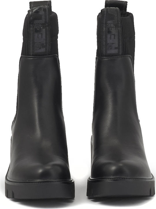 Huitlock Damen Chelsea Stiefeletten mit mittlerem Absatz Schwarz