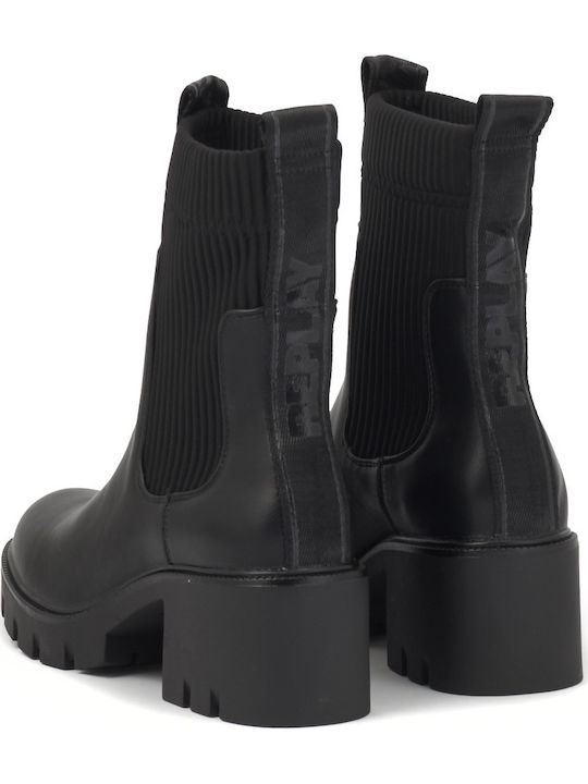 Huitlock Damen Chelsea Stiefeletten mit mittlerem Absatz Schwarz