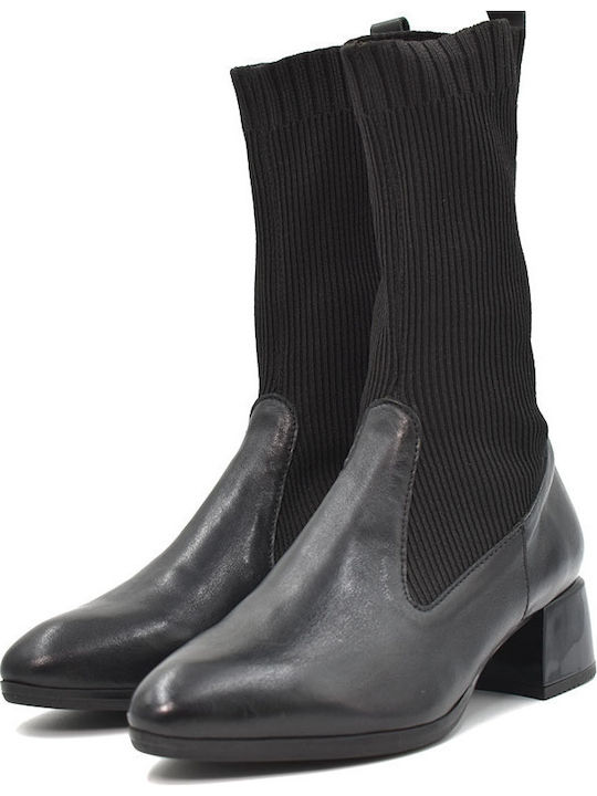 Leder Stiefeletten Damen Schwarz
