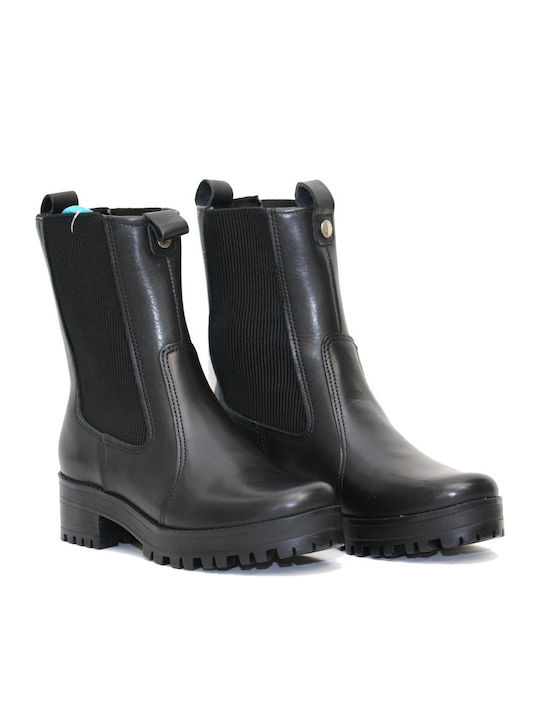 Leather Women's Chelsea Boots with Medium Heel Black