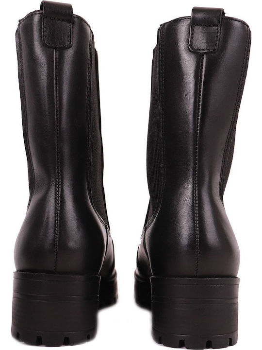 Leather Women's Chelsea Boots with Medium Heel Black