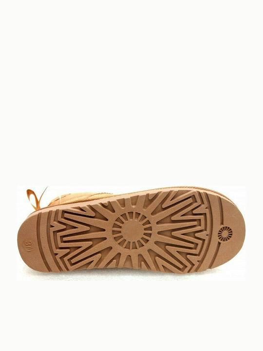 Suede Women's Ankle Boots with Fur Camel