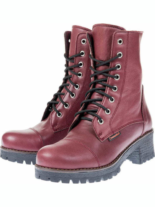 Commanchero Original Women's Leather Medium Heel Combat Boots Burgundy