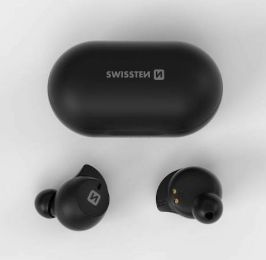 Swissten Stonebuds Bluetooth Handsfree Ακουστικά με Θήκη Φόρτισης Μαύρα