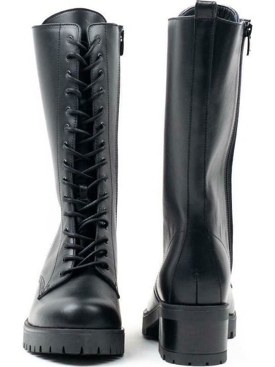 35313 Leder Stiefeletten Damen Schwarz