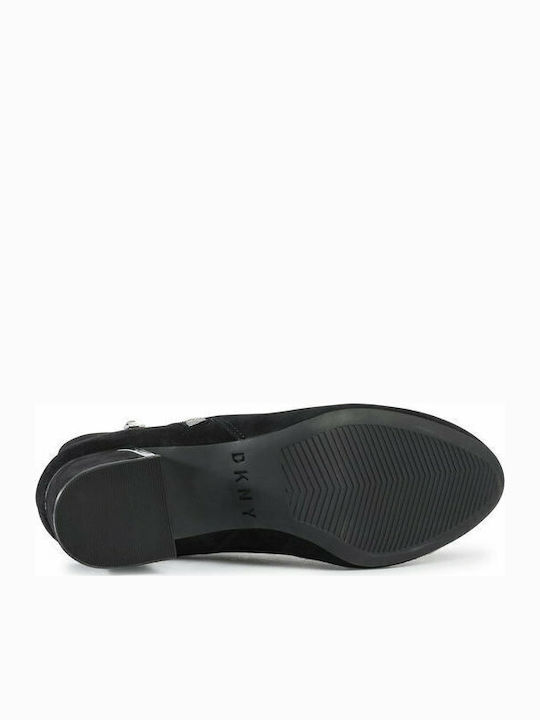 Crosbi Suede Γυναικεία Μποτάκια Αστραγάλου με Μεσαίο Τακούνι Μαύρα