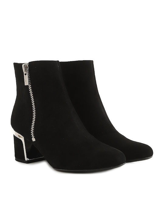 Crosbi Suede Γυναικεία Μποτάκια Αστραγάλου με Μεσαίο Τακούνι Μαύρα