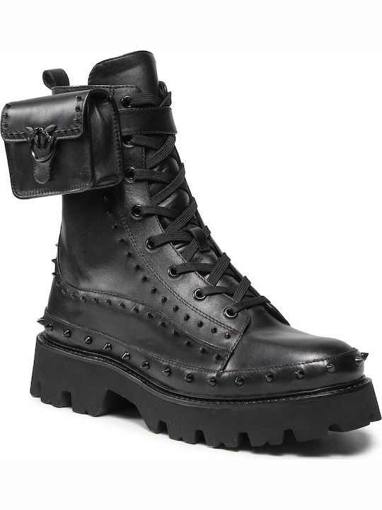 Pinko Women's Leather Combat Boots Black