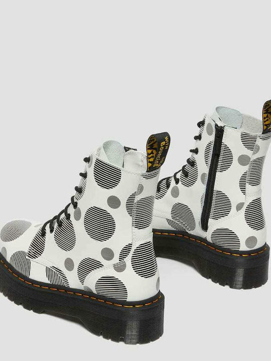 Jadon Polka Dot Smooth Δερμάτινα Γυναικεία Αρβυλάκια με Μεσαίο Τακούνι Λευκά