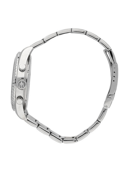Maserati Ανδρικό Ρολόι 43mm Χρονογράφος Μπαταρίας με Ασημί Μεταλλικό Μπρασελέ
