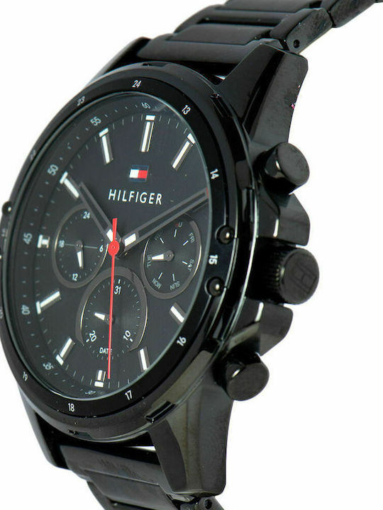 Tommy Hilfiger Mason Ανδρικό Ρολόι 45mm Χρονογράφος Μπαταρίας με Μαύρο Μεταλλικό Μπρασελέ