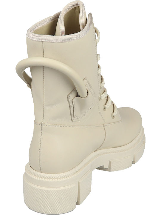 Leather Women's Ankle Boots with Medium Heel Beige