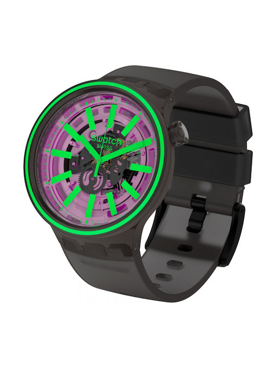 Swatch Big Bold Pink Taste Men's Watch 47mm Battery with Black Rubber Strap