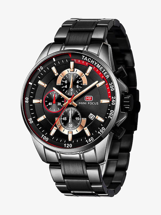 Mini Focus Ανδρικό Ρολόι 44mm Μπαταρίας με Μαύρο Μεταλλικό Μπρασελέ